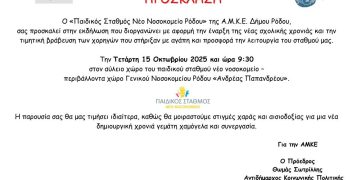 Εκδήλωση για τη βράβευση χορηγών στον «Παιδικό Σταθμό Νέο Νοσοκομείο Ρόδου» της Α.Μ.Κ.Ε  Δήμου Ρόδου